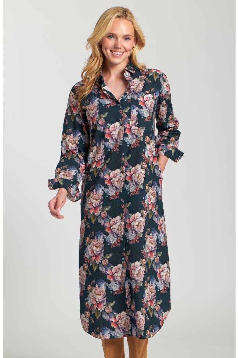 Floral Print Long Sleeve Shirtdress, Alternate, color, NAVY MULTI
