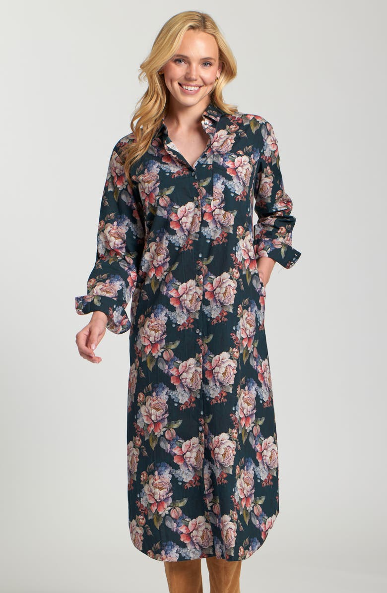 APNY Floral Print Long Sleeve Shirtdress, Alternate, color, Navy Multi