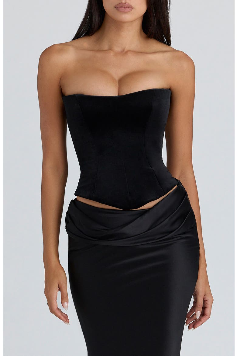 Omari Strapless Velvet Corset Top, Main, color, BLACK