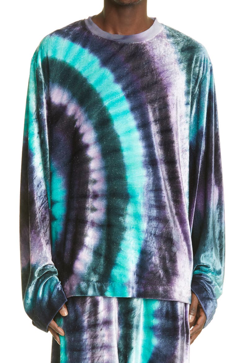 Edden Tie Dye Oversize Velour Sweatshirt, Main, color, THISTLE PURPLE