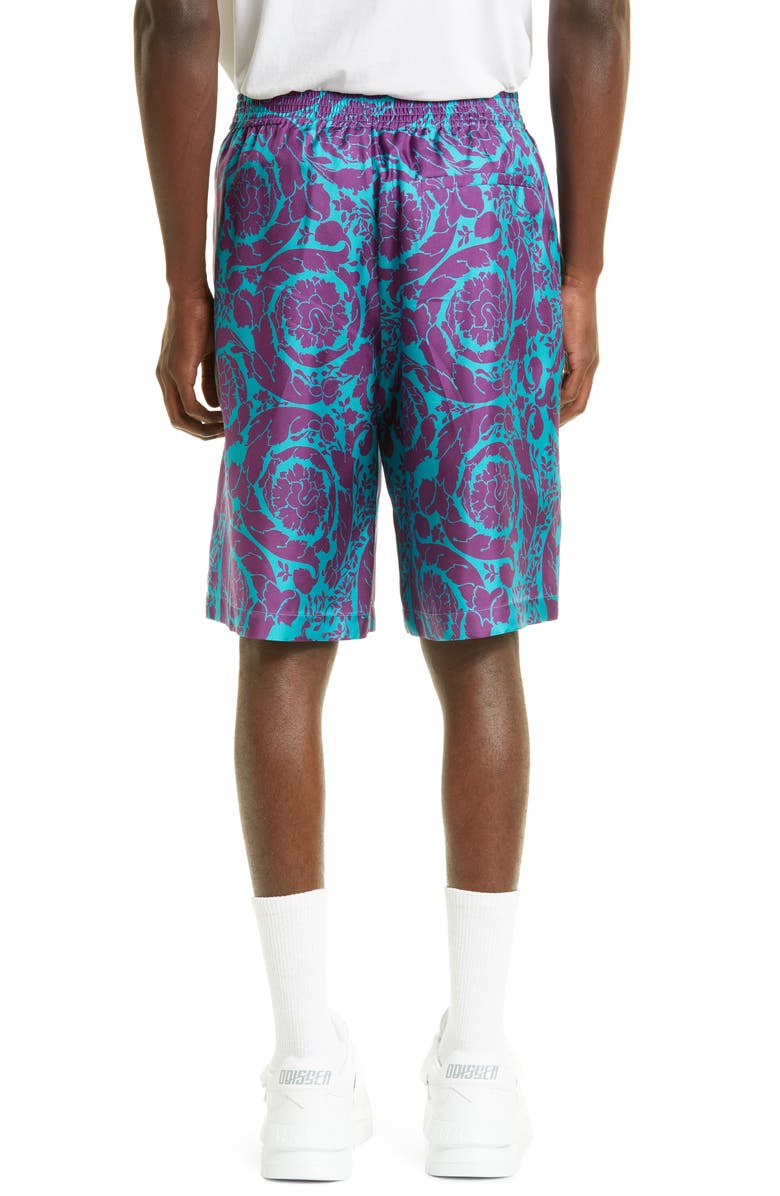 Versace Men's Barocco Print Silk Shorts, Alternate, color,