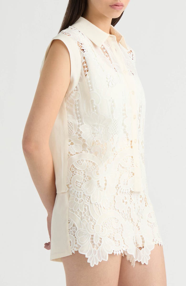 NVLT Sheer Mixed Media Button-Up Shirt, Alternate, color, Vanilla