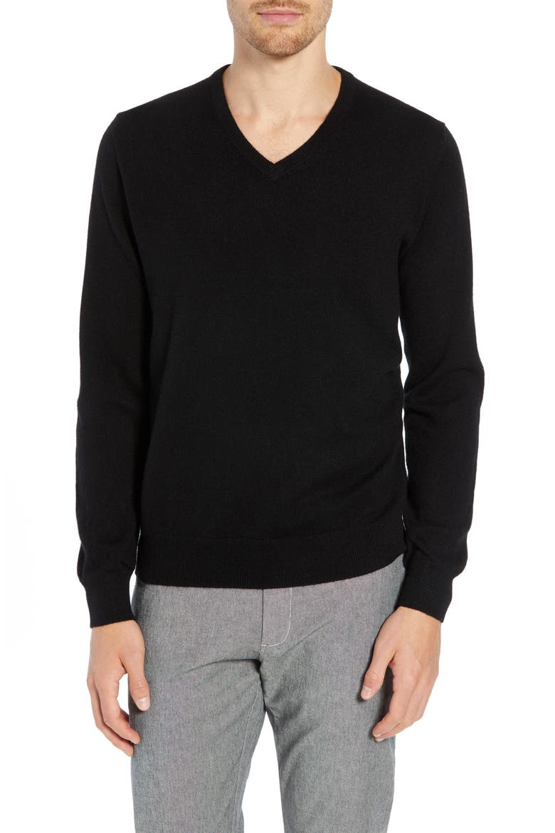 Everyday Cashmere Regular Fit V-Neck Sweater, Main, color, BLACK