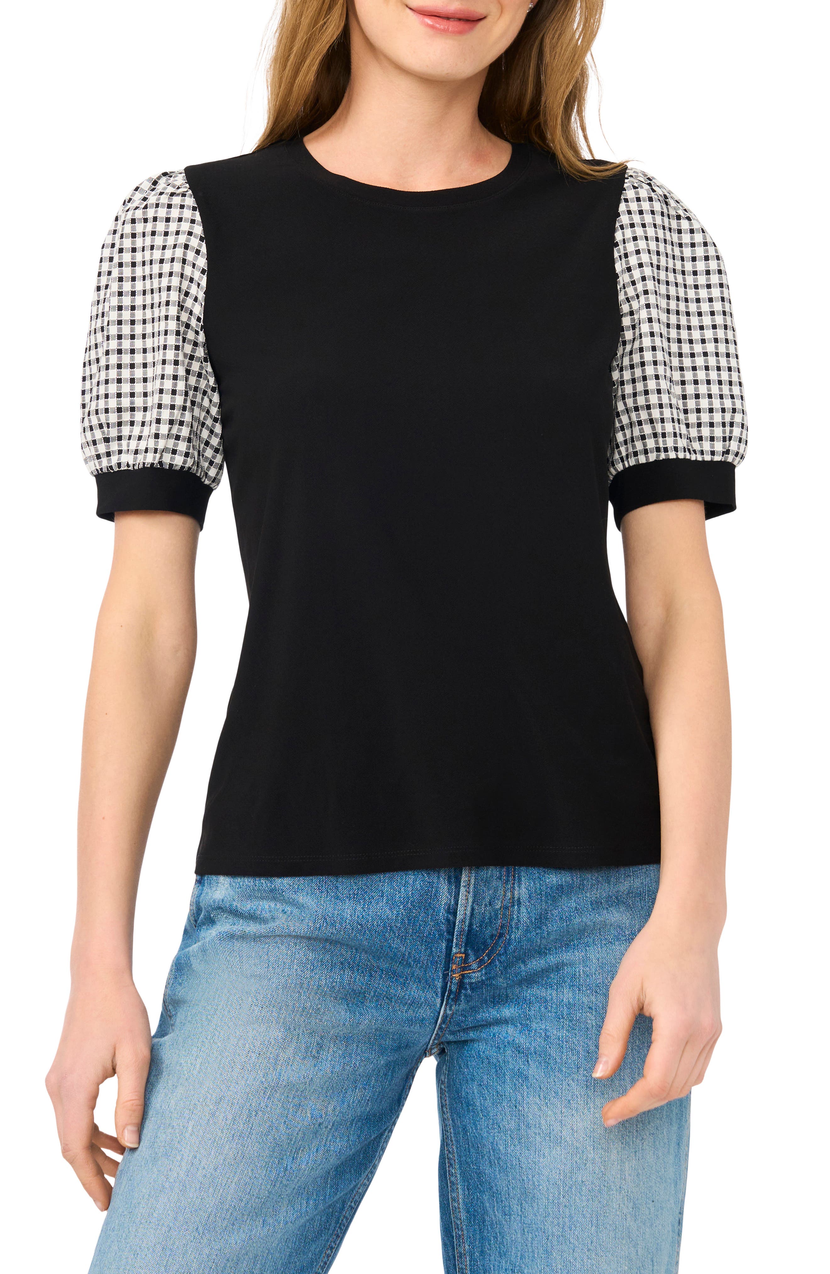 CeCe Gingham Short Sleeve Top