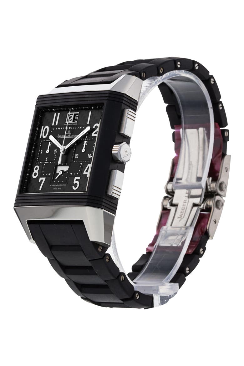 Jaeger-LeCoultre Preowned Reverso Squadra World Time Rubber Strap Chronograph Watch, 35mm, Alternate, color, BLACK