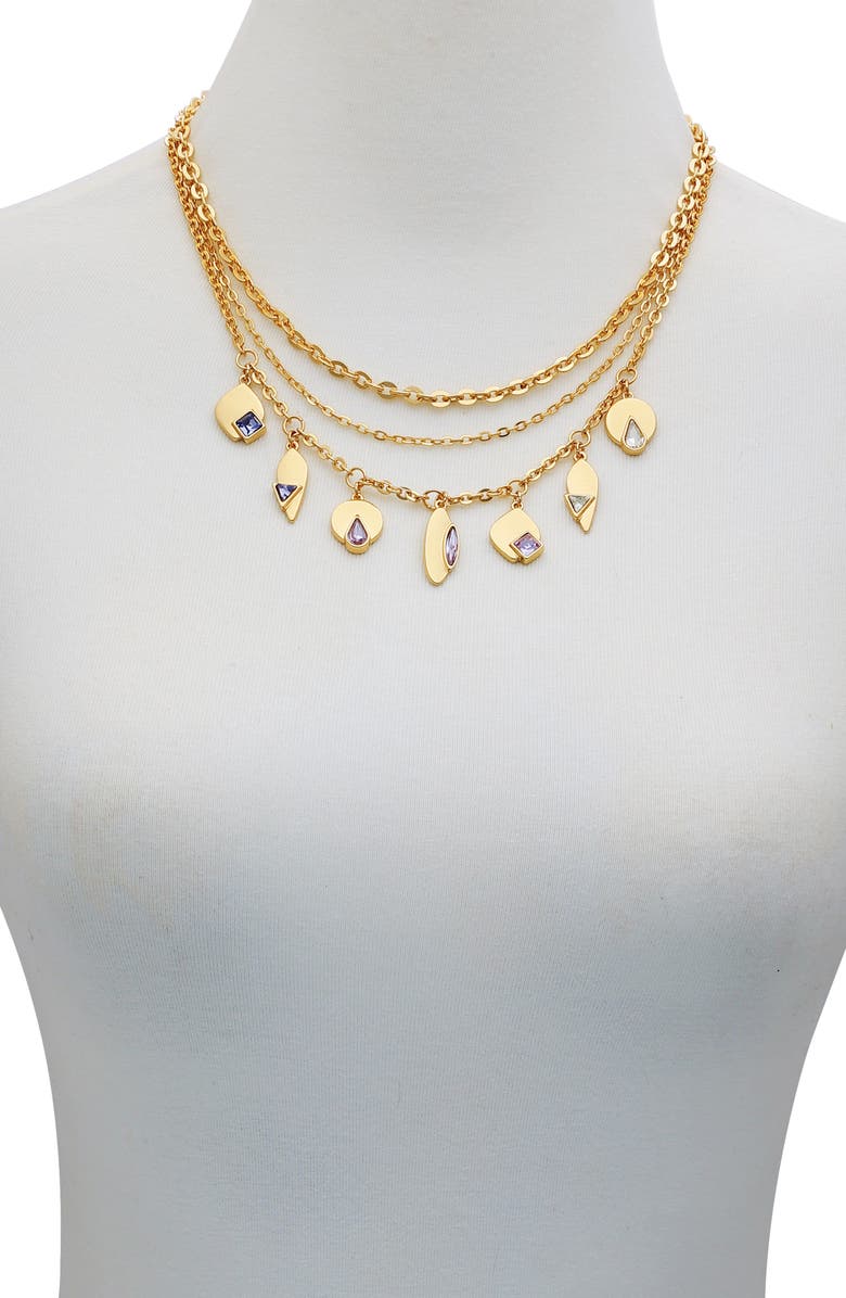 Vince Camuto Set of 3 Crystal Charm & Chain Necklaces, Alternate, color, Gold Tone