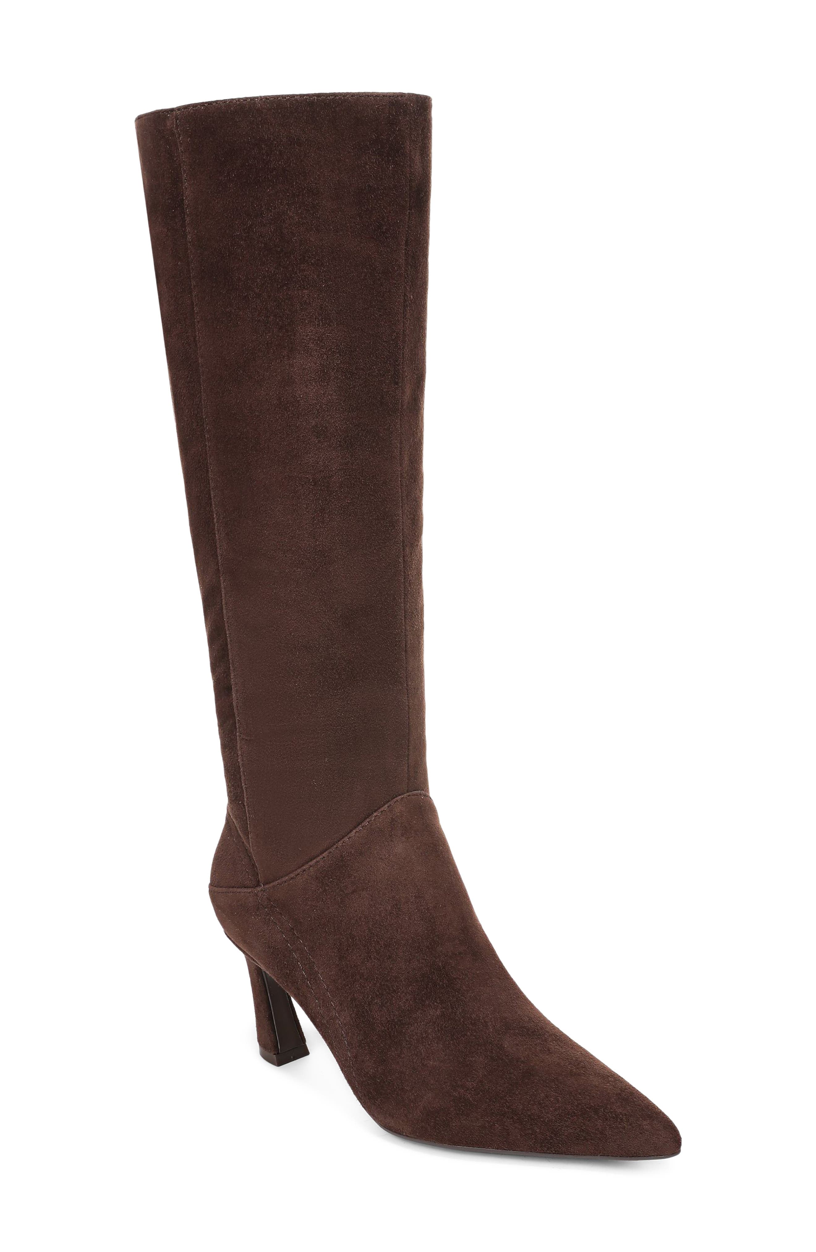 Edina Pointed Toe Knee High Boot, Main, color, CHOCOLATE SUEDE