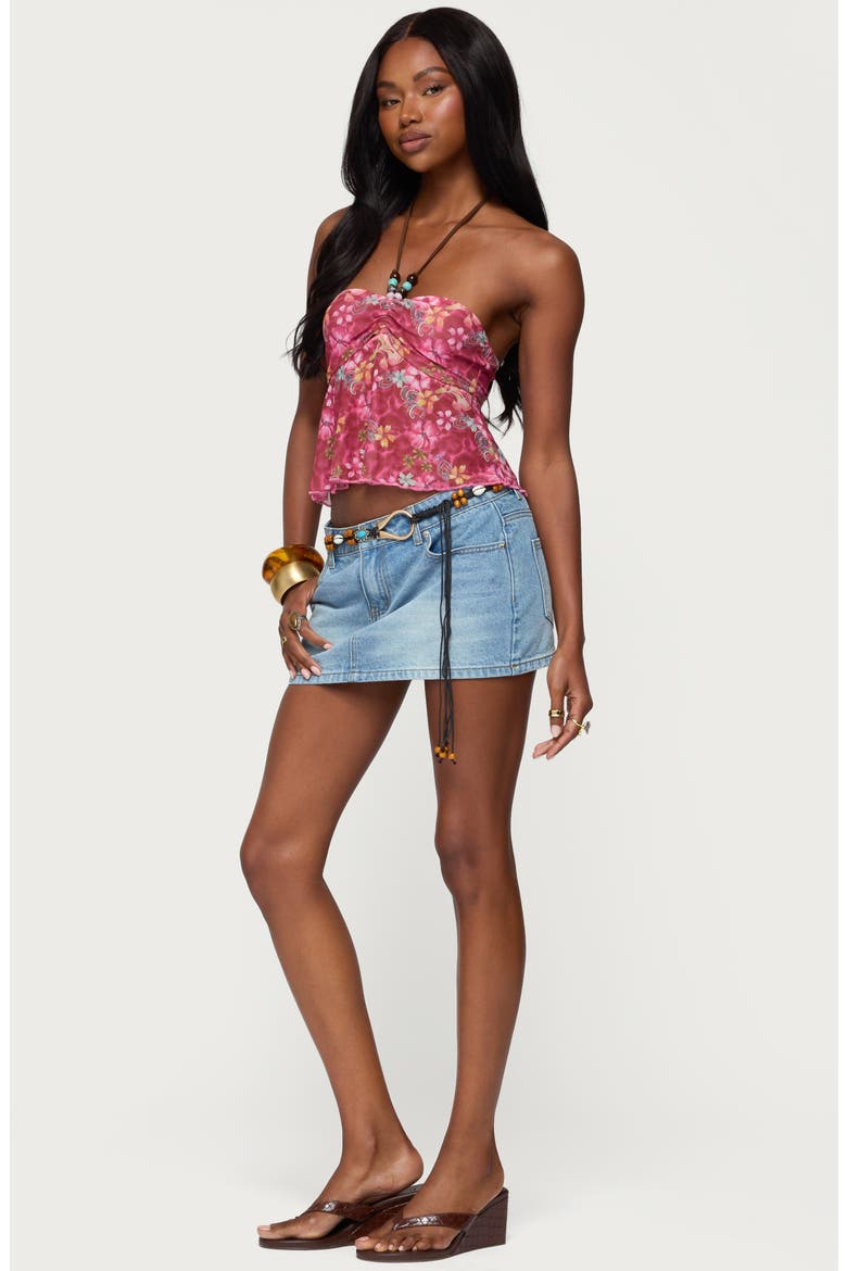 Solana Floral Beaded Mesh Halter Top, Alternate, color, PINK