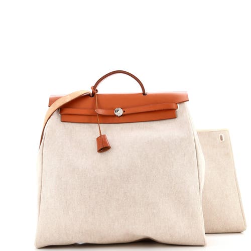 Pre-owned Hermes Hermes Herbag Toile And Leather Mm In Sand