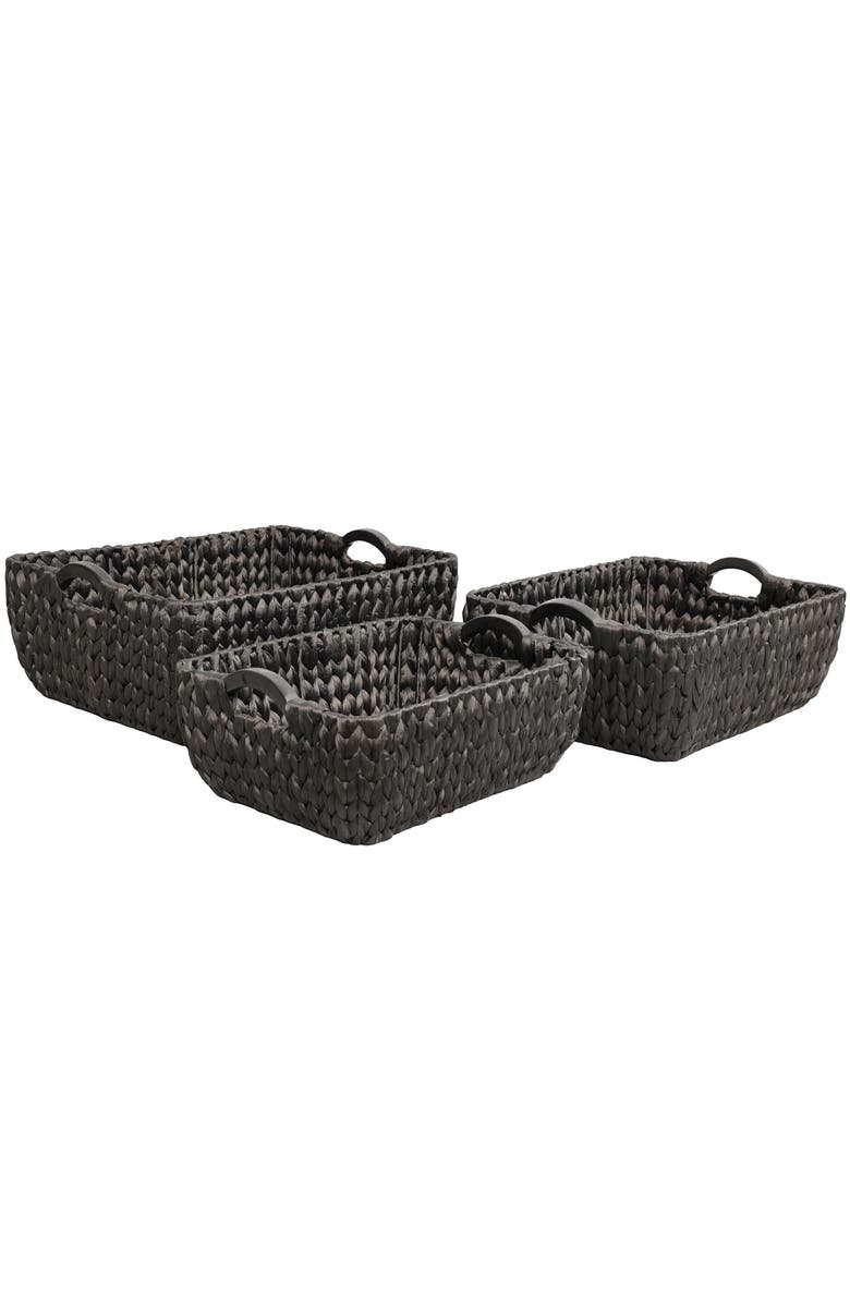 HAPPIMESS Astor Handwoven Water Hyacinth Nesting Storage Baskets with Wood Handles, Main, color, Black