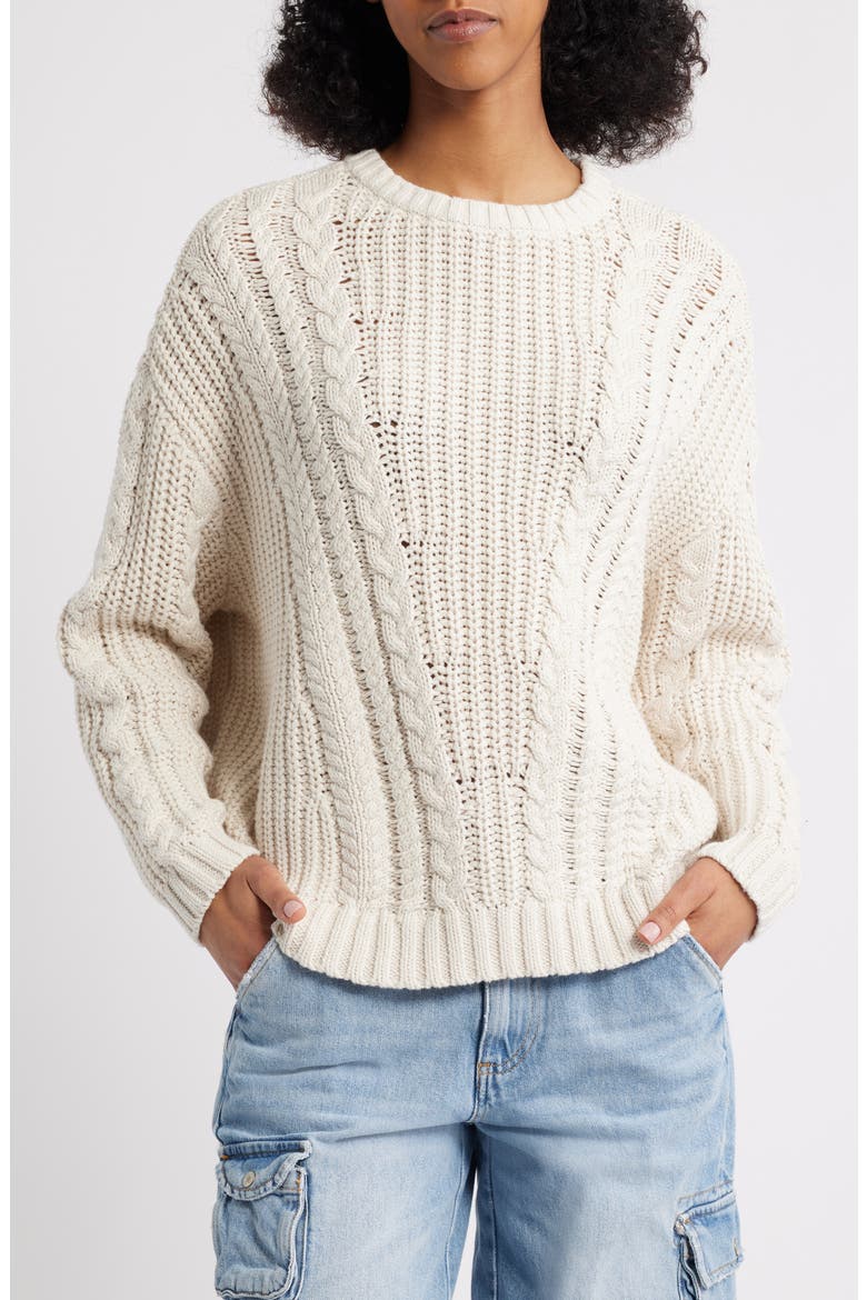 Magnolia Oversize Cable Stitch Cotton Sweater, Main, color, IVORY