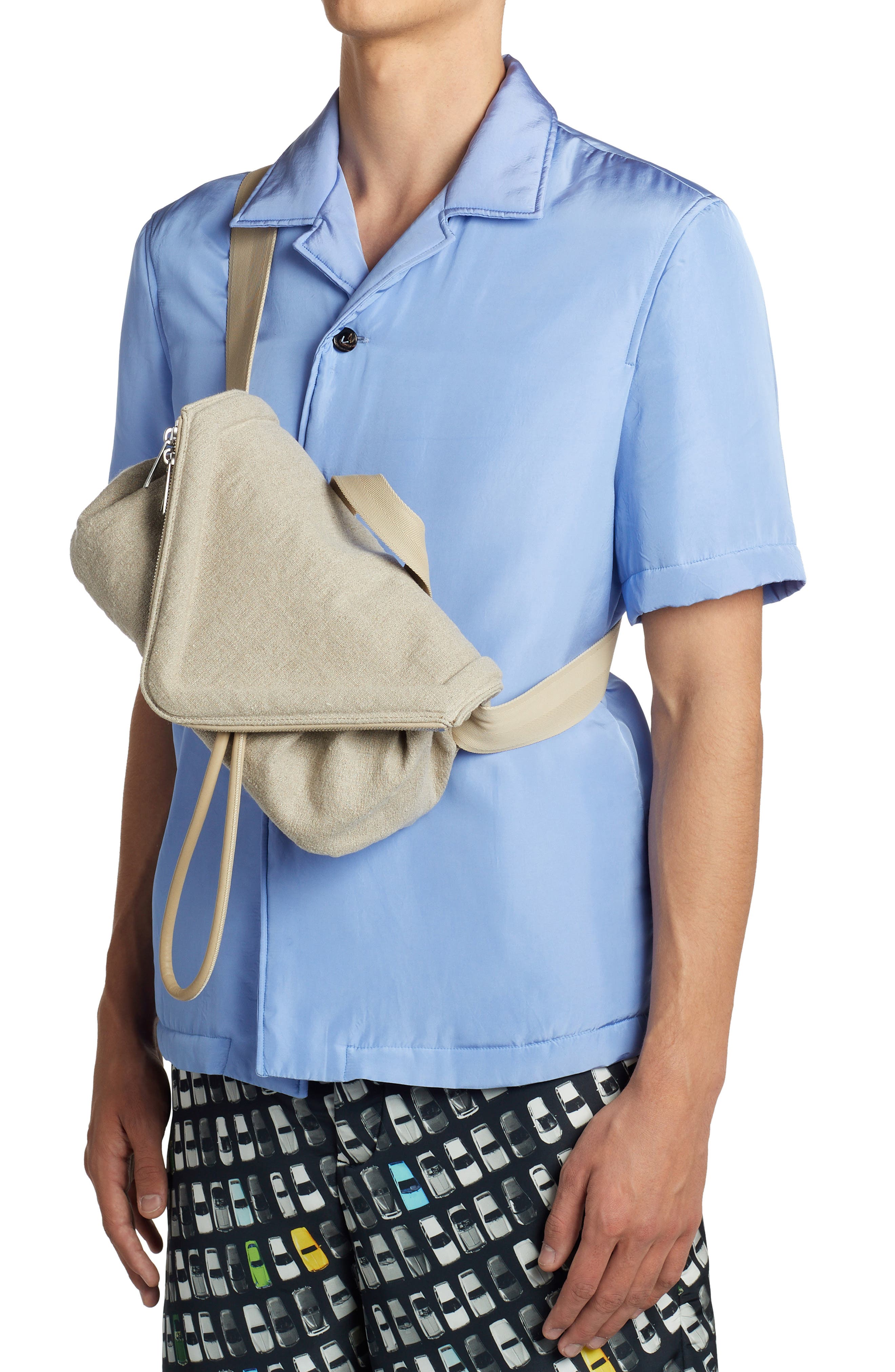 Bottega Veneta Beak Triangle Flap Canvas Belt Bag, Alternate, color, 