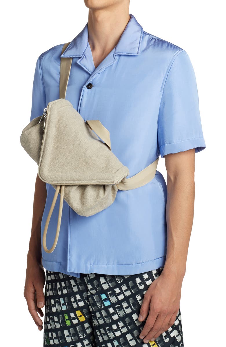 Bottega Veneta Beak Triangle Flap Canvas Belt Bag, Alternate, color,