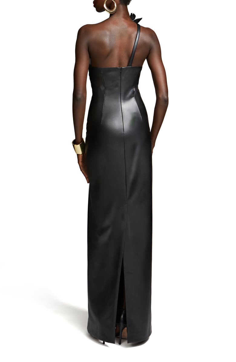 HALSTON Rhia One-Shoulder Faux Leather Gown, Alternate, color, Black