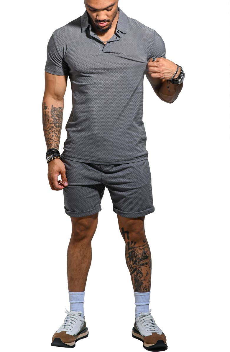 Maceoo Geo Pattern Stretch Nylon Polo, Alternate, color, Grey