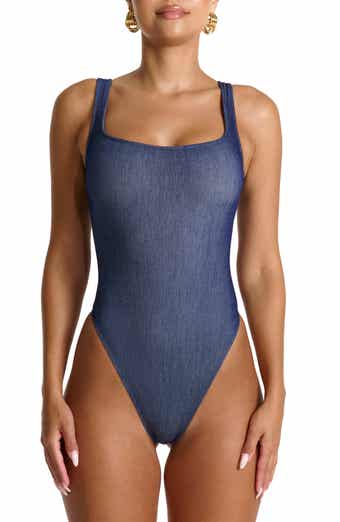 Naked Wardrobe Stretch Denim Tank Bodysuit