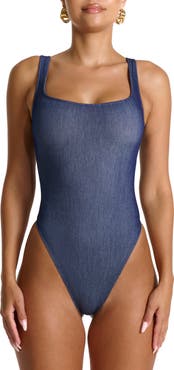 Naked Wardrobe Stretch Denim Tank Bodysuit