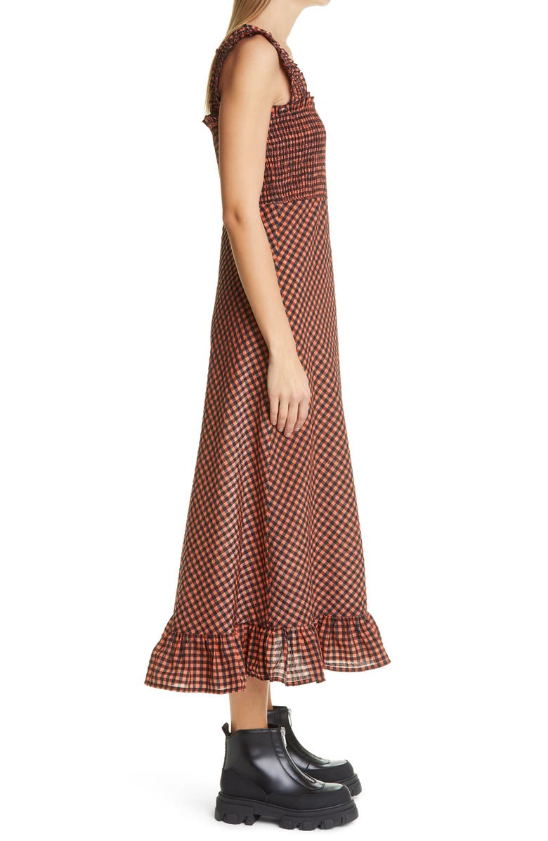Ganni Plaid Smocked Seersucker Maxi Sundress, Alternate, color, 