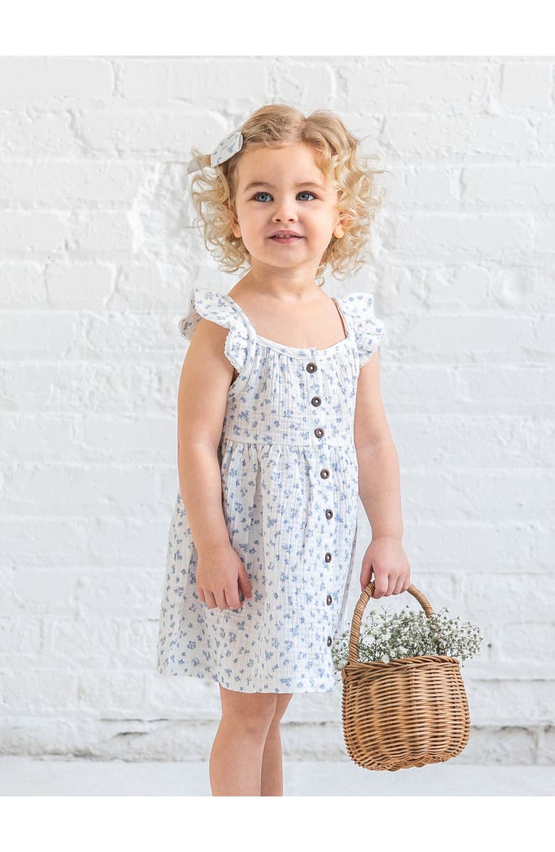 Colroed Organics Organic Maisy Muslin Ruffle Strap Dress, Alternate, color, Rosebay Floral / Coconut + Sea