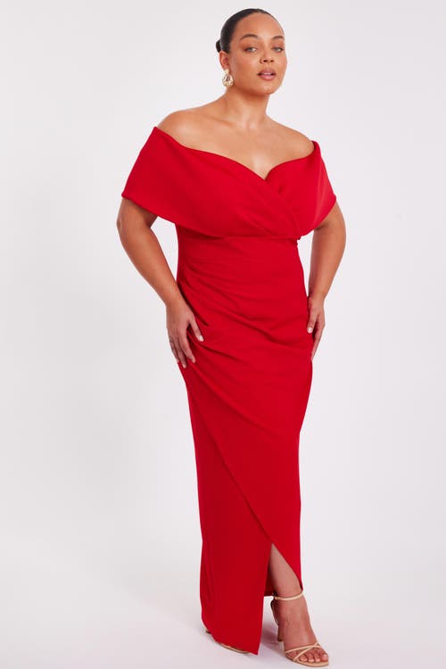 Quiz Plus Size Scuba Crepe Bardot Wrap Maxi Dress In Red