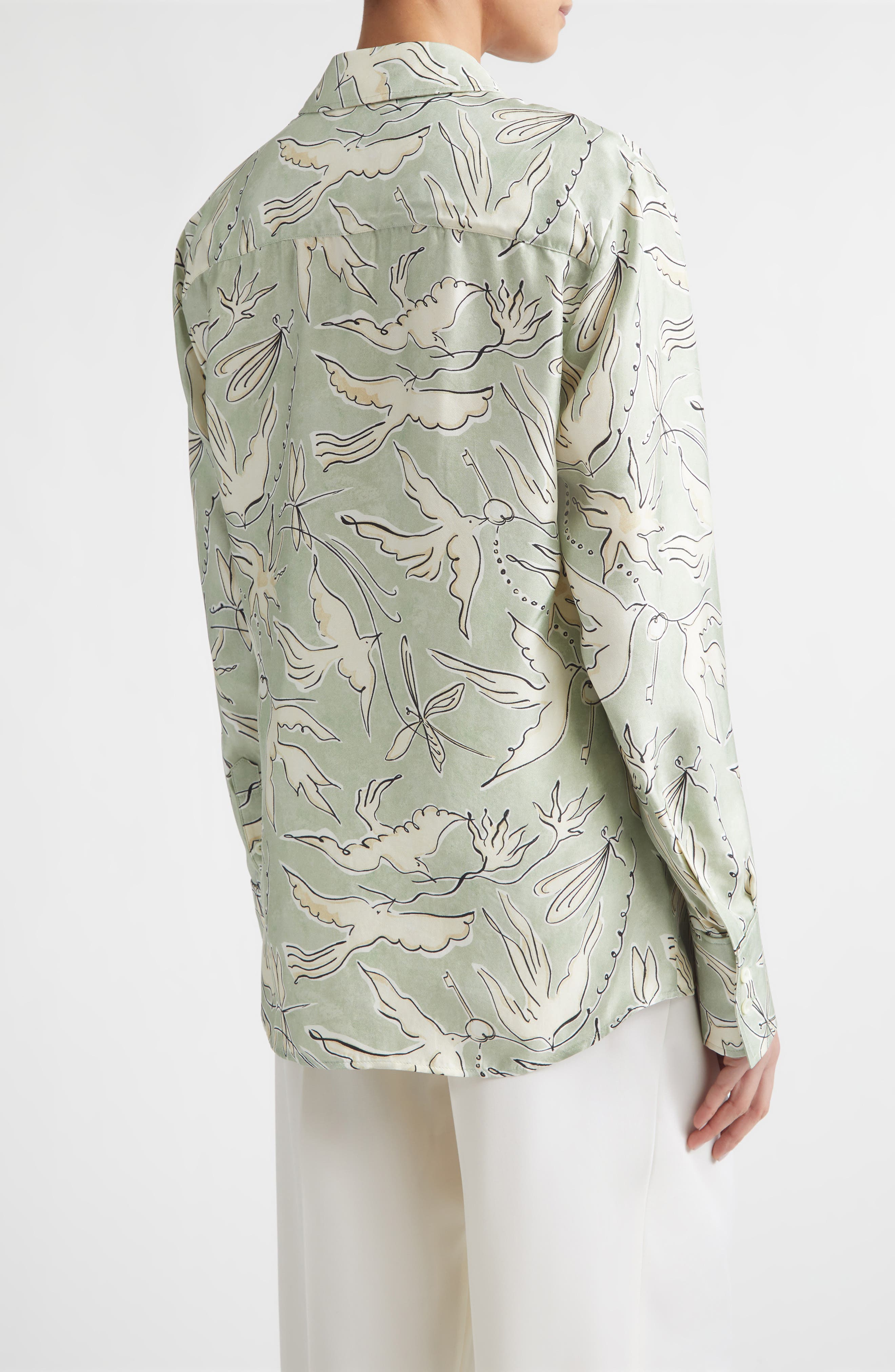 Chika Bird Print Silk Button-Up Shirt - image 2