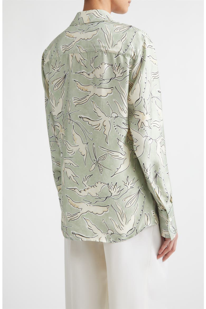 Chika Bird Print Silk Button-Up Shirt, Alternate, color, 378398 DESERT SAGE BIRD