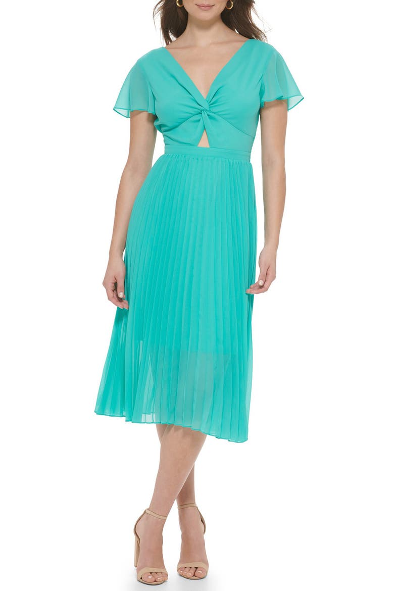 Pleated Chiffon Midi Dress, Main, color, AQUA SPRAY