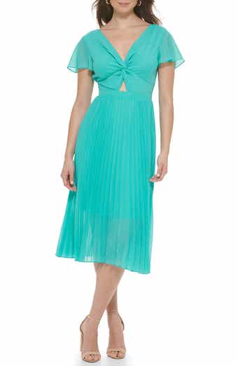 Kensie Pleated Chiffon Midi Dress
