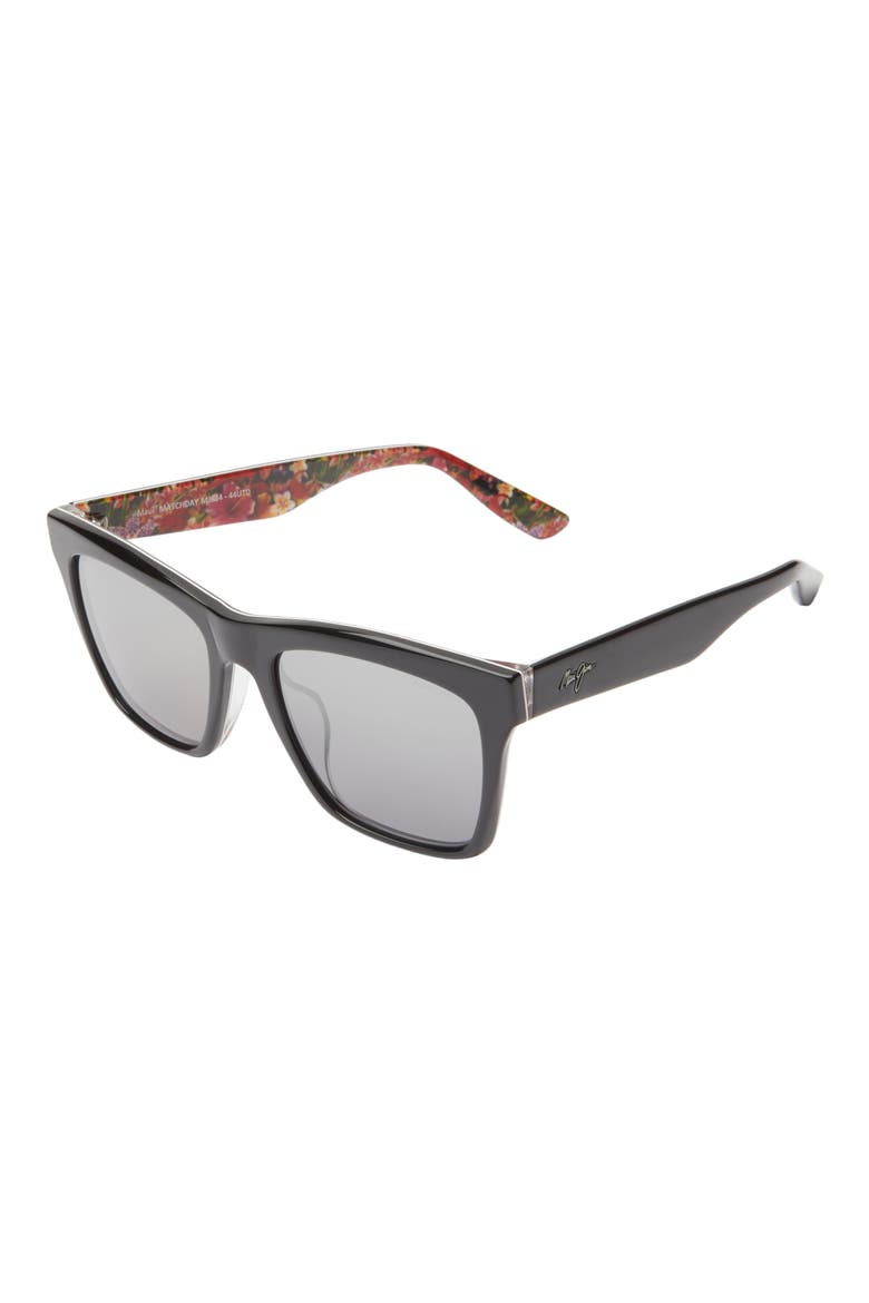 55mm Polarized Rectangle Sunglasses, Alternate, color, BLACK BLACK SILVER