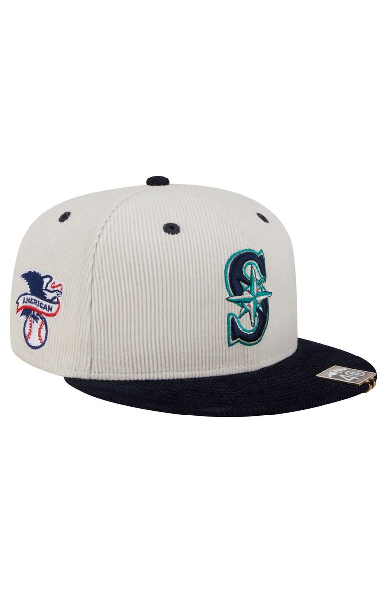 New Era Men's New Era Cream/Navy Seattle Mariners Two-Tone Corduroy 59FIFTY Fitted Hat, Alternate, color,
