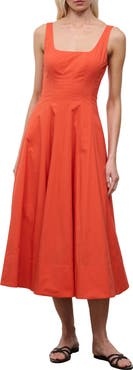 STAUD Wells Floral Stitch A-Line Midi Dress