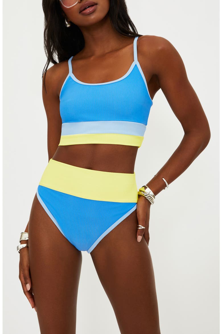 Emmy Colorblock High Waist Bikini Bottoms, Alternate, color, MARINA BLU