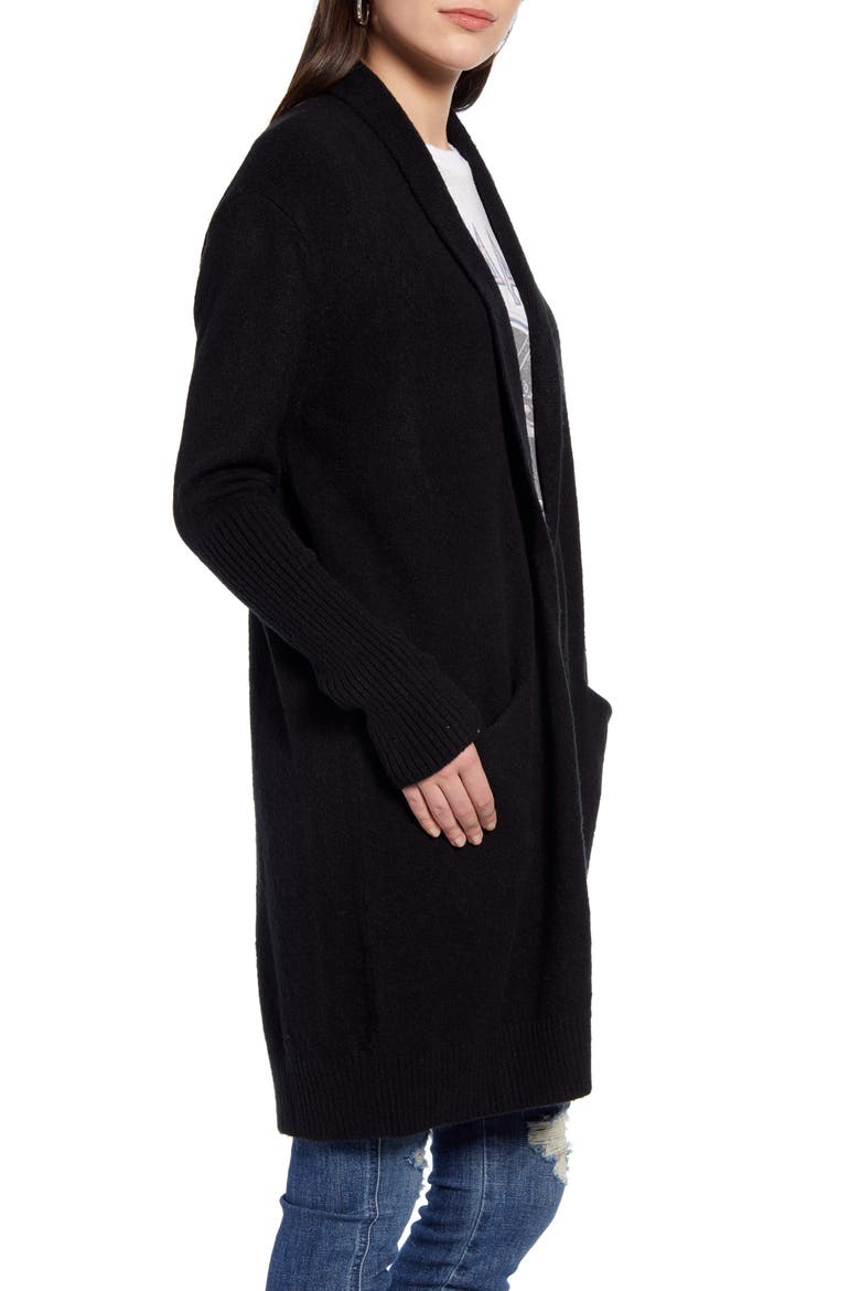 Rib Knit Detail Cardigan, Alternate, color, BLACK