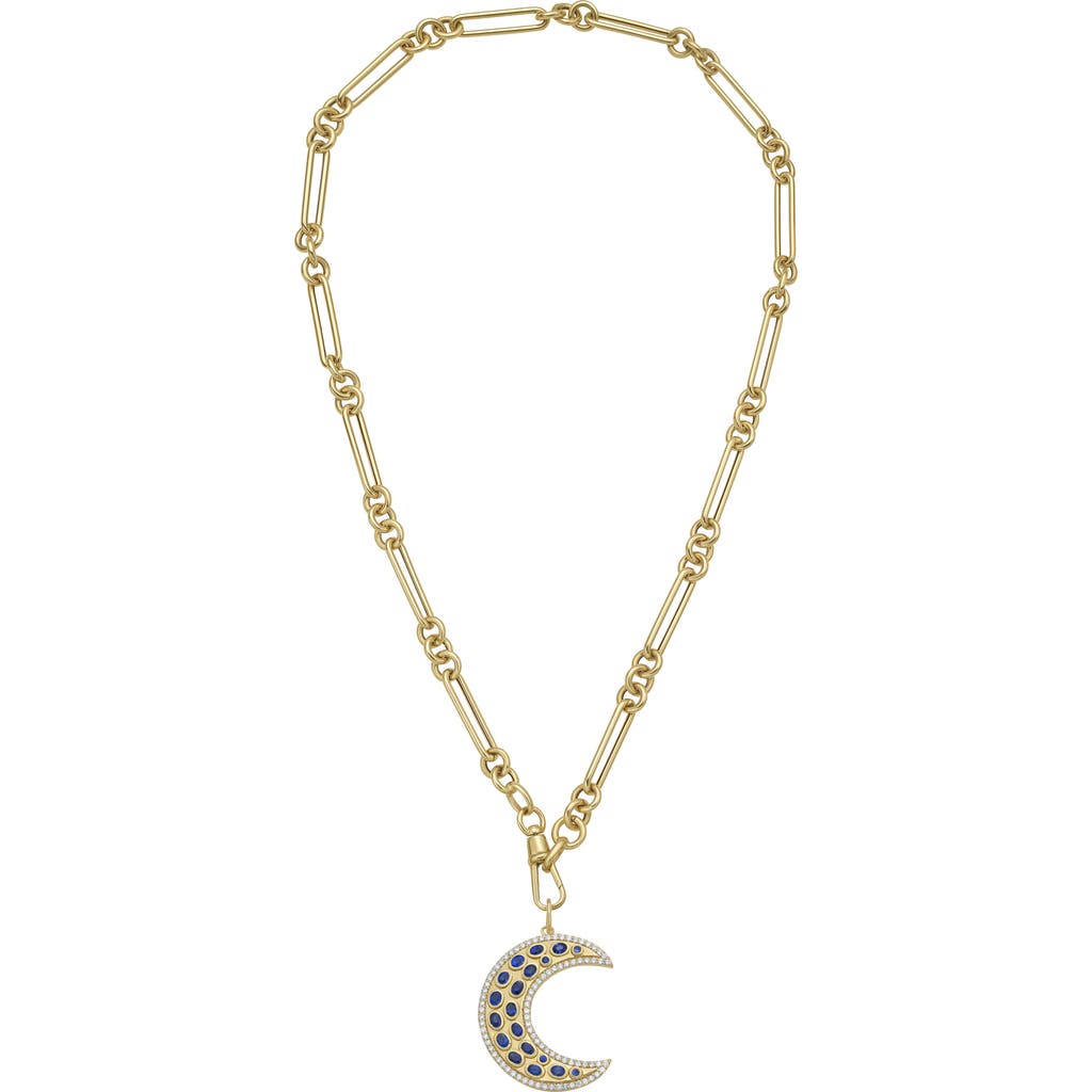 Shop Lionheart 14k Måneskin Sapphire Moon Charm Trombone Necklace In Gold