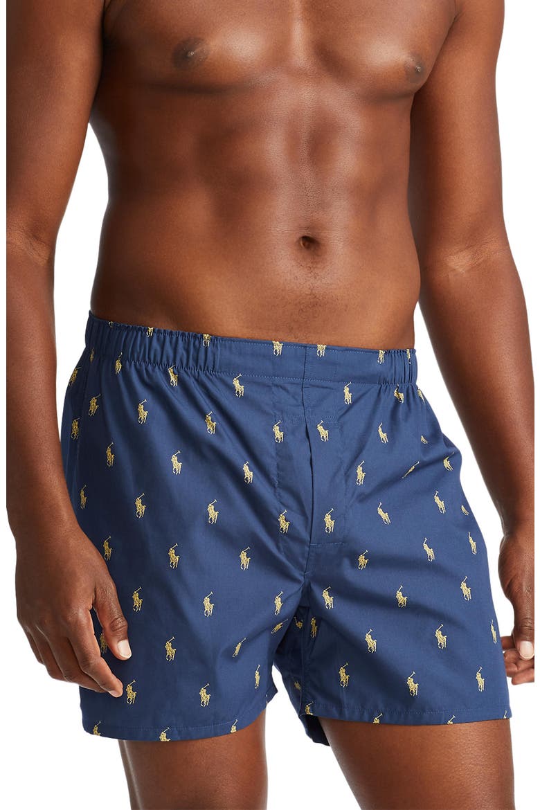 Assorted 5-Pack Woven Cotton Boxers, Alternate, color, NAVY