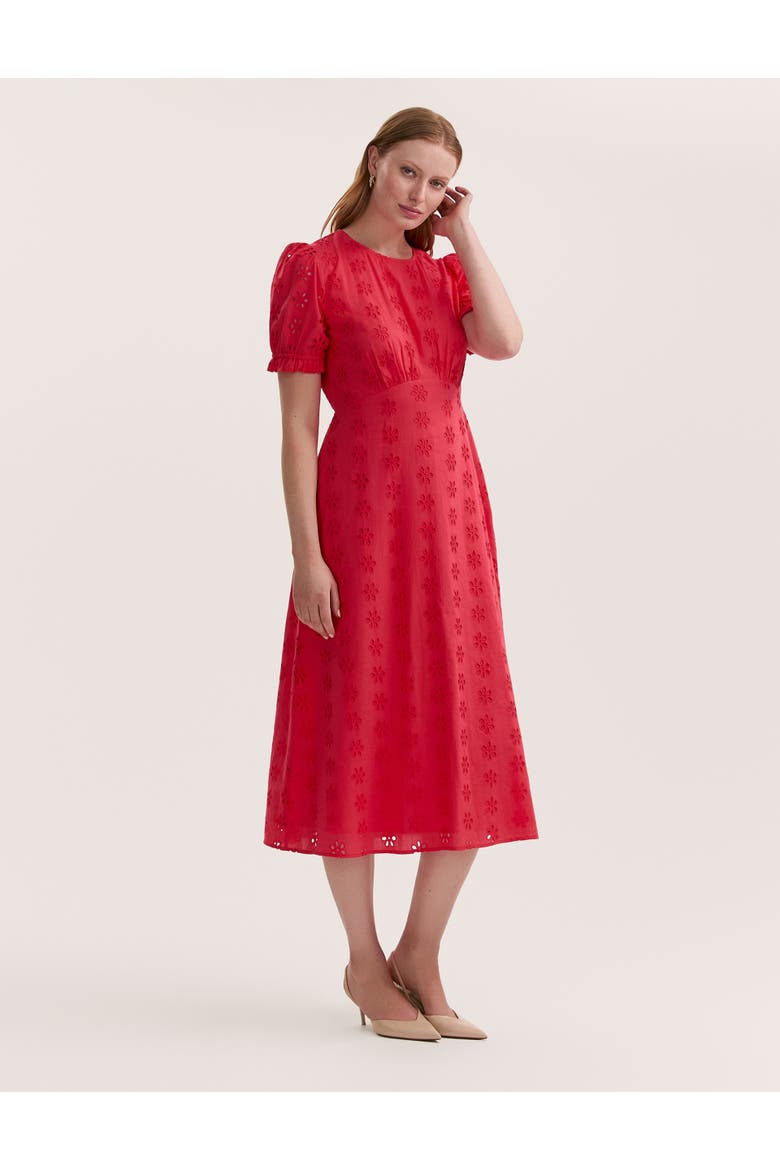 Mela Cotton Midi Tea Dress, Main, color, Coral