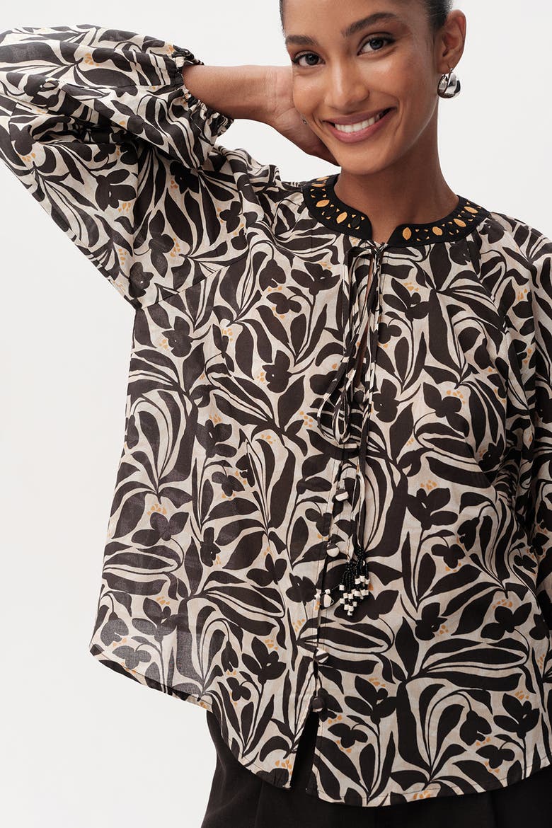 Bernadina Long Sleeve Blouse, Alternate, color, Brown and Cream