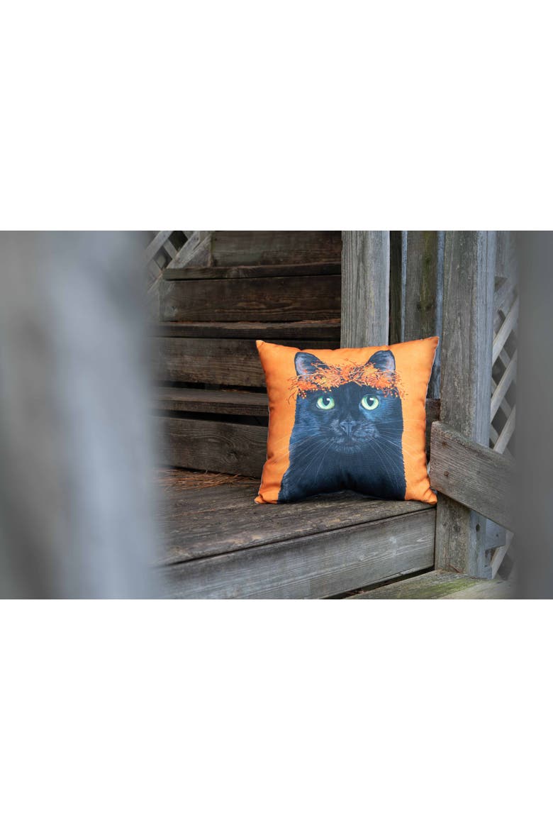 Black Cat Halloween Accent Throw Pillow 18" x 18", Alternate, color, Orange