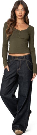 Leah V-Neck Crop Henley Top