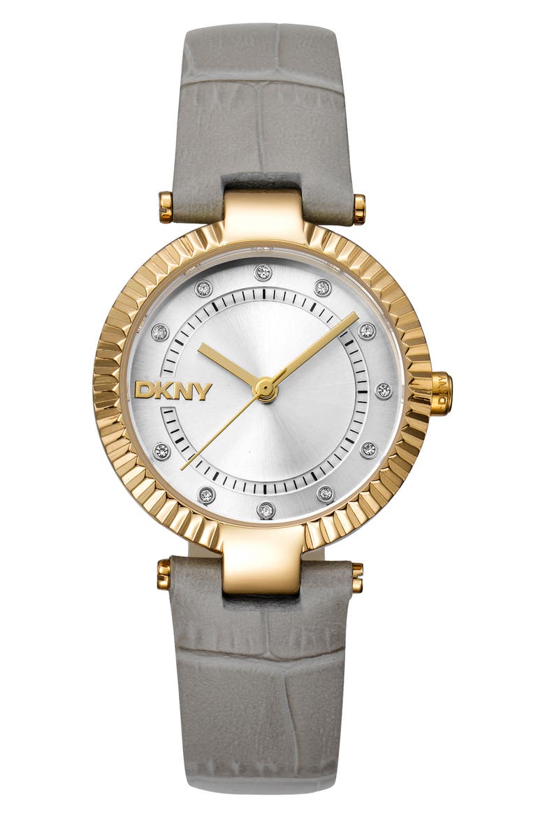 Croc Embossed Leather Strap Watch, Main, color, GREY