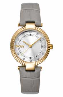 DKNY Croc Embossed Leather Strap Watch