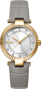 DKNY Croc Embossed Leather Strap Watch