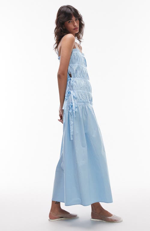 Topshop Pleat Detail Cotton Maxi Sundress In Blue