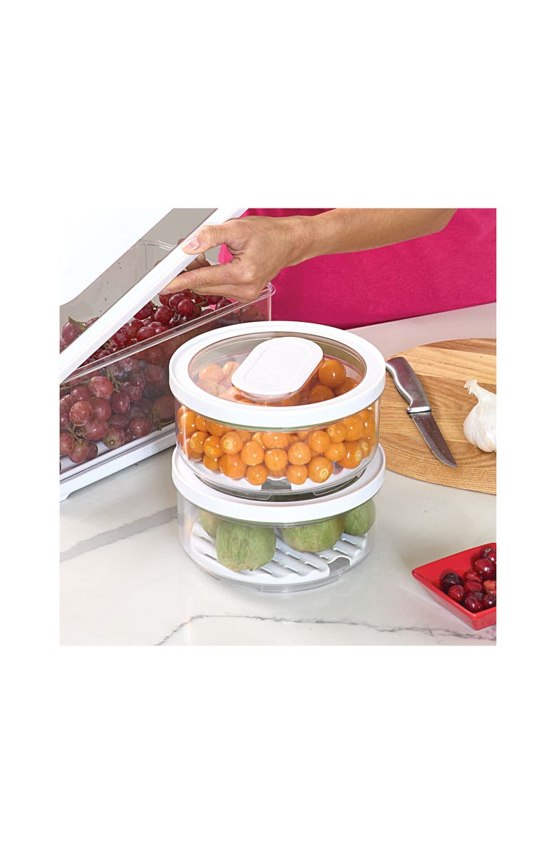 iDesign Round Produce Bin with Drainage Tray and Lid - Set of 4 - Clear, Alternate, color,