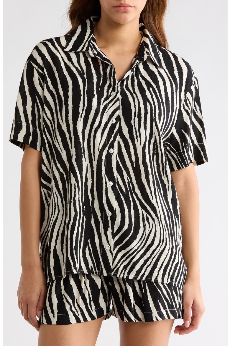 Short Sleeve Button-Up Cover-Up Shirt, Alternate, color, BLACK ZEBRA