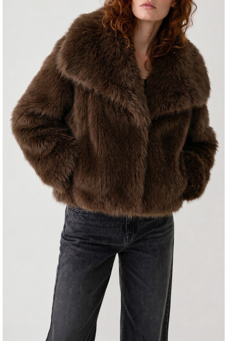 Mandie Faux Fur Coat, Alternate, color, BROWN