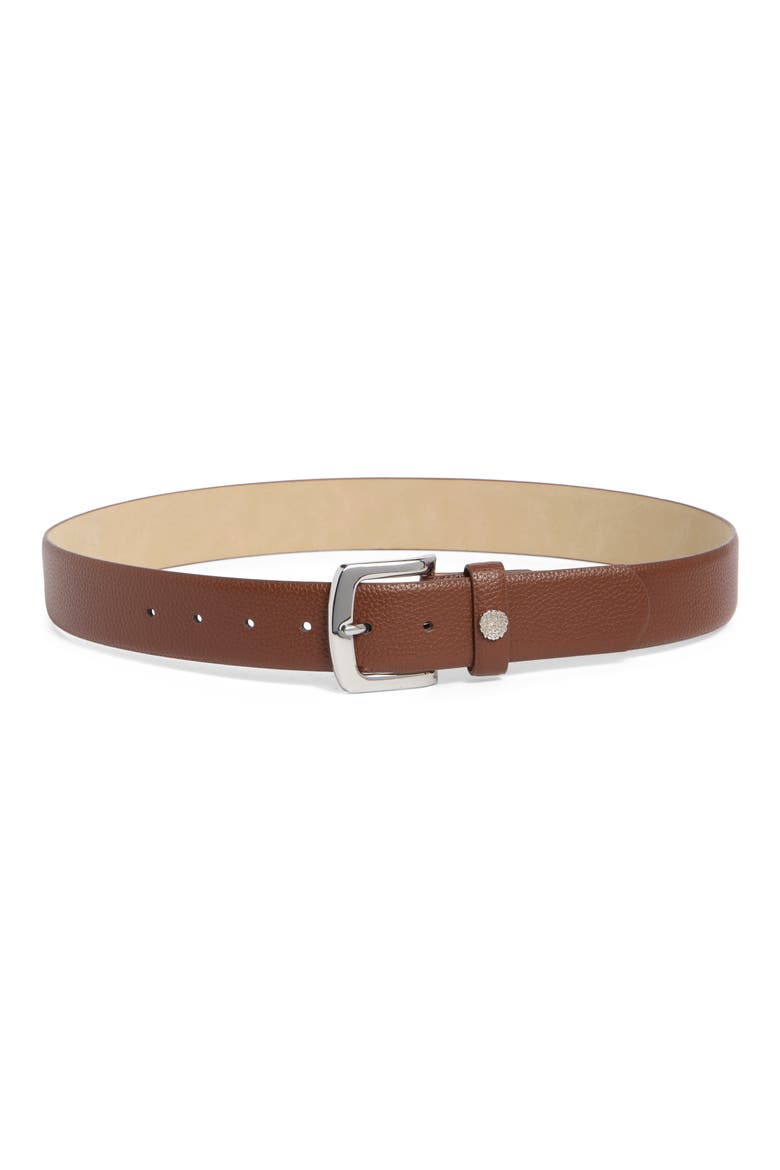 Pebbled Faux Leather Belt, Main, color, BROWN