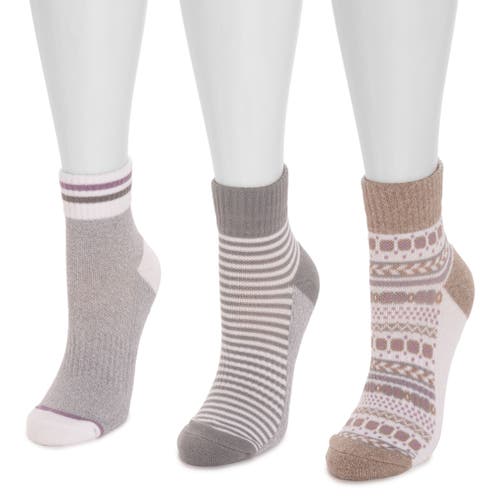 Muk Luks Cotton Compression Quarter Crew Socks 3 Pair Pack In Gray