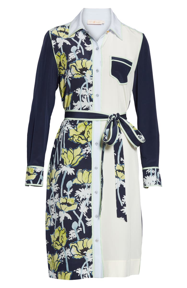 Tory Burch Silk Patchwork Long Sleeve Dress, Alternate, color, 
