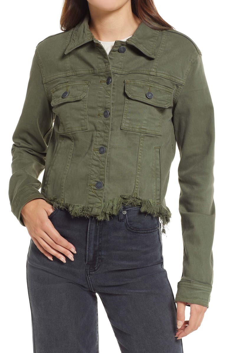 HIDDEN JEANS Frayed Hem Denim Jacket, Alternate, color, Olive